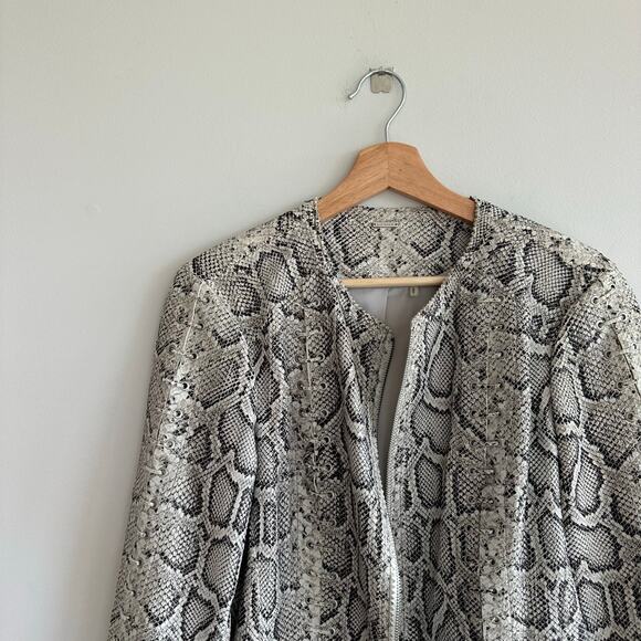 Elie Tahari Janet Python-Embossed Leather Jacket L - Picture 6 of 11